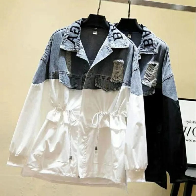 Damska kurtka jeansowa dwukolorowa oversize