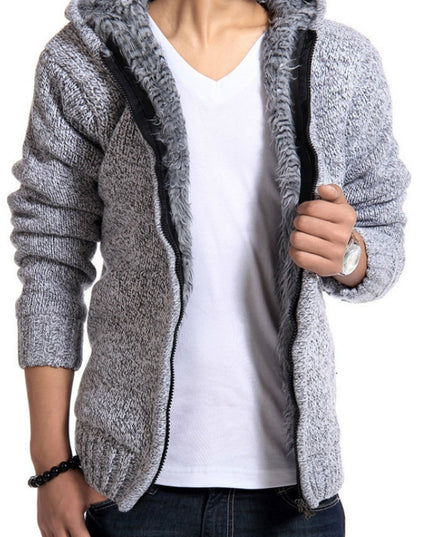 Męski sweter rozpinany z kapturem i ociepleniem