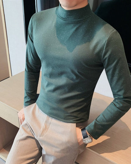 Męska koszulka z długim rękawem dopasowana z golfem