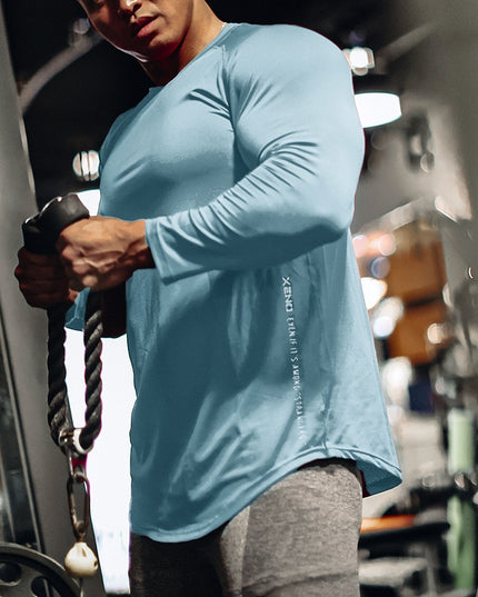 Męska koszulka z długim rękawem sportowa z paskiem na plecach