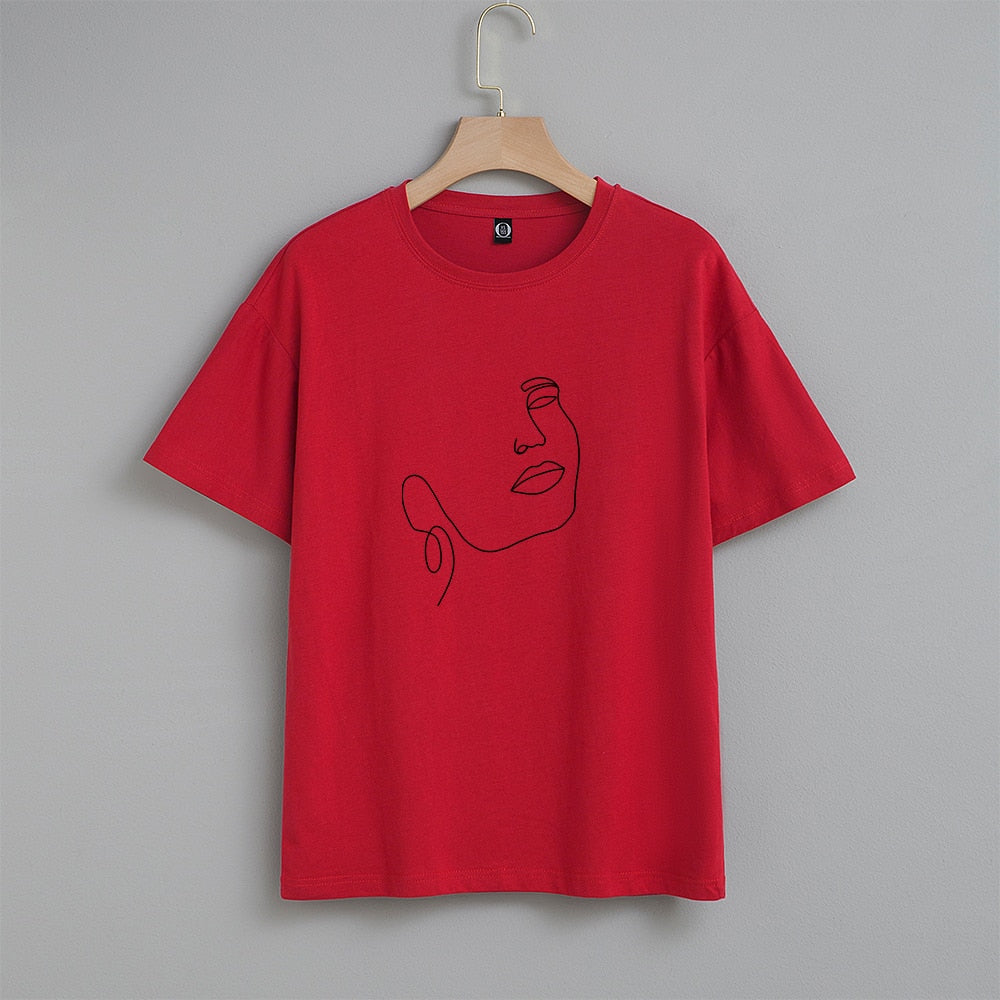 Damski T-shirt z nadrukiem z minimalistycznym motywem