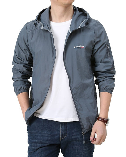 Męska kurtka przejściowa przeciwdeszczowa z kapturem