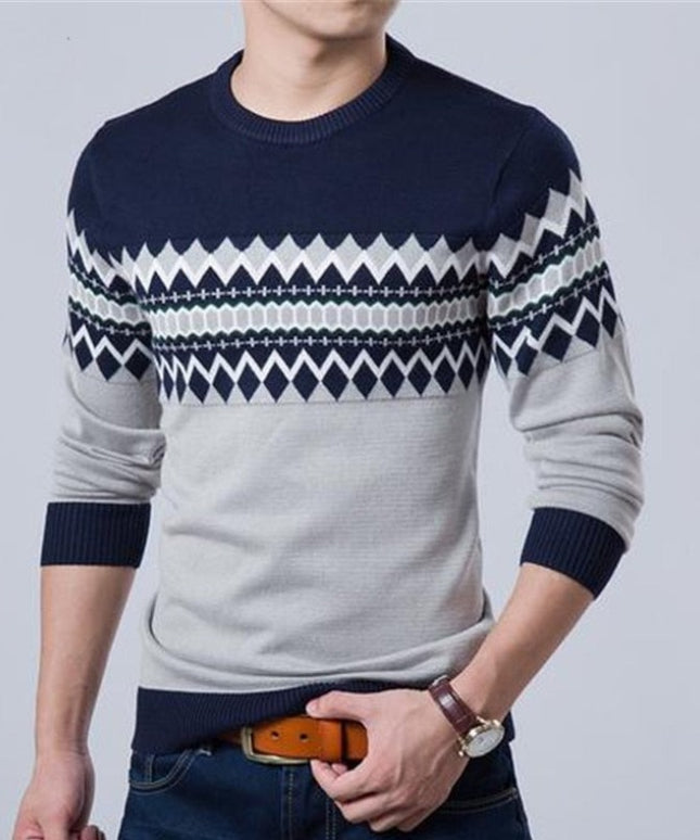 Męski sweter z dekoltem w łódkę w azteckie wzory