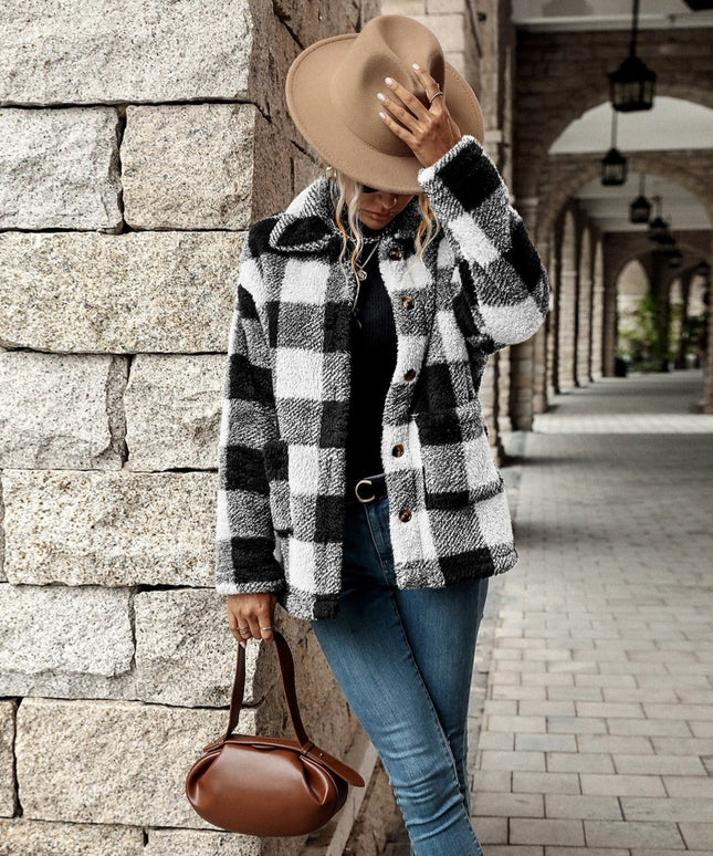 Damska kurtka przejściowa koszulowa w kratkę