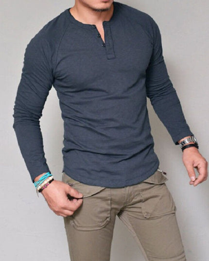 Męska koszulka z długim rękawem dopasowana z guzikami