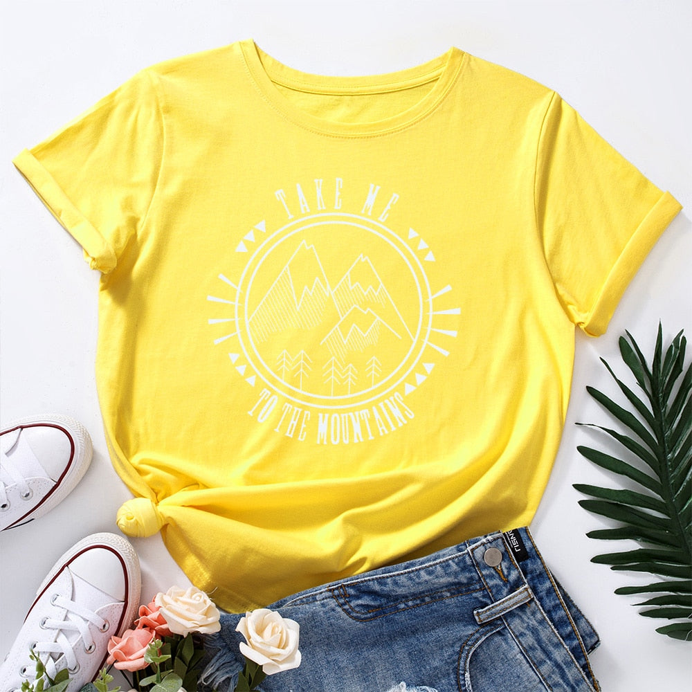 Damski T-shirt z nadrukiem z motywem gór