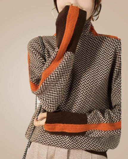 Damski sweter typu golf z kolorową lamówką