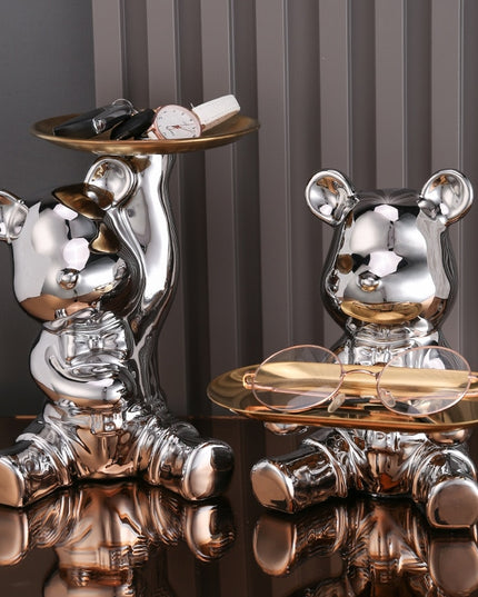 Figurka funkcjonalna miś z tacą z funkcją skarbonki