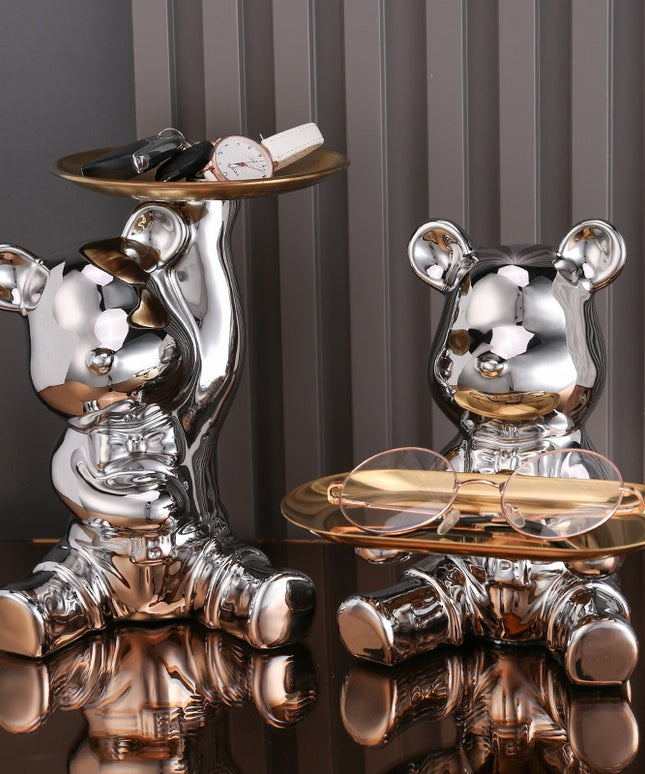 Figurka funkcjonalna miś z tacą z funkcją skarbonki