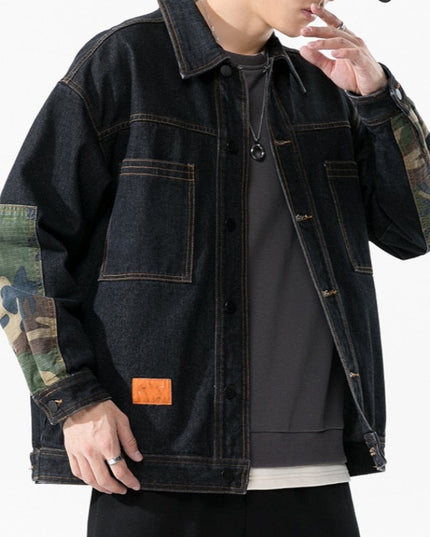 Męska kurtka jeansowa oversize ze wstawkami moro