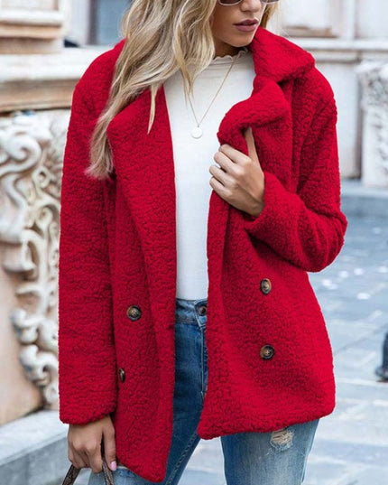 Damski płaszcz dwurzędowy z futrzanej tkaniny