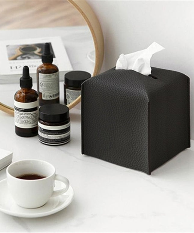 Pudełko na chusteczki skórzane kwadratowe