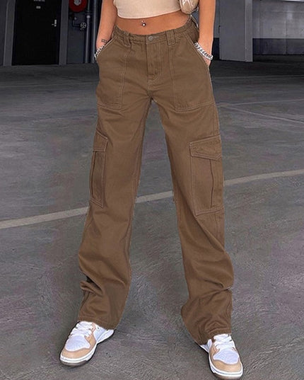 Damskie spodnie cargo z szerokimi nogawkami