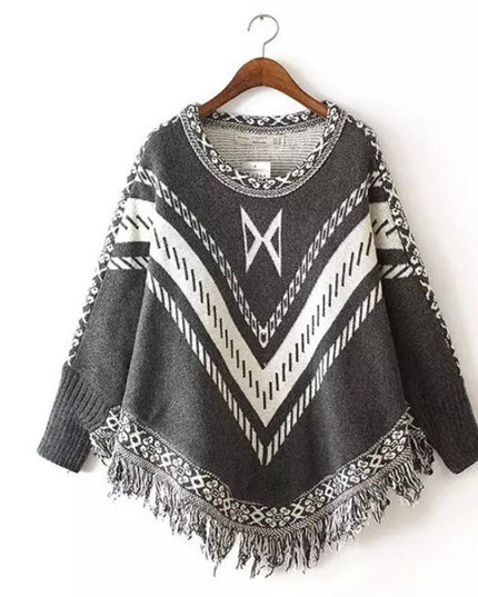 Damski sweter typu ponczo w azteckie wzory