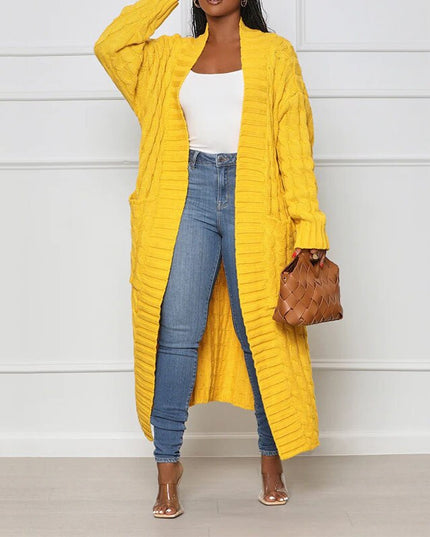 Damski sweter typu kardigan w ozdobną fakturę długości do kostek