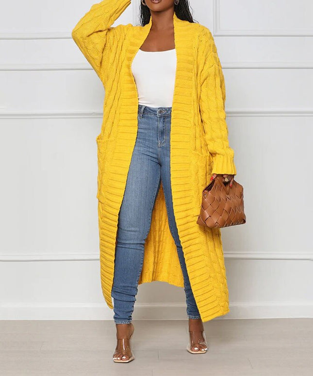 Damski sweter typu kardigan w ozdobną fakturę długości do kostek