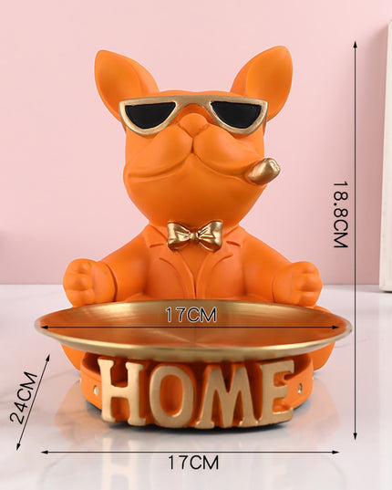 Figurka funkcjonalna buldog francuski ze złotą tacą