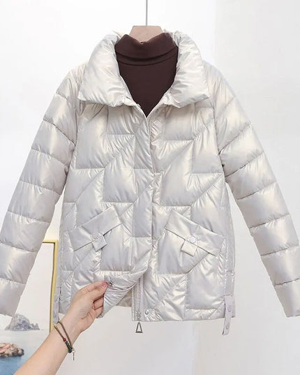 Damska kurtka zimowa z połyskującej tkaniny
