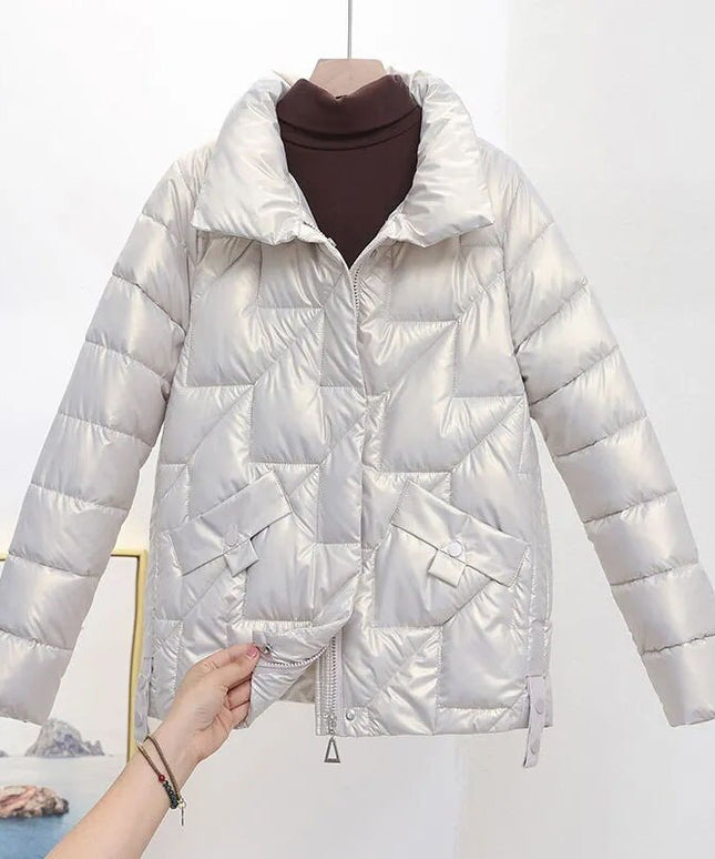 Damska kurtka zimowa z połyskującej tkaniny