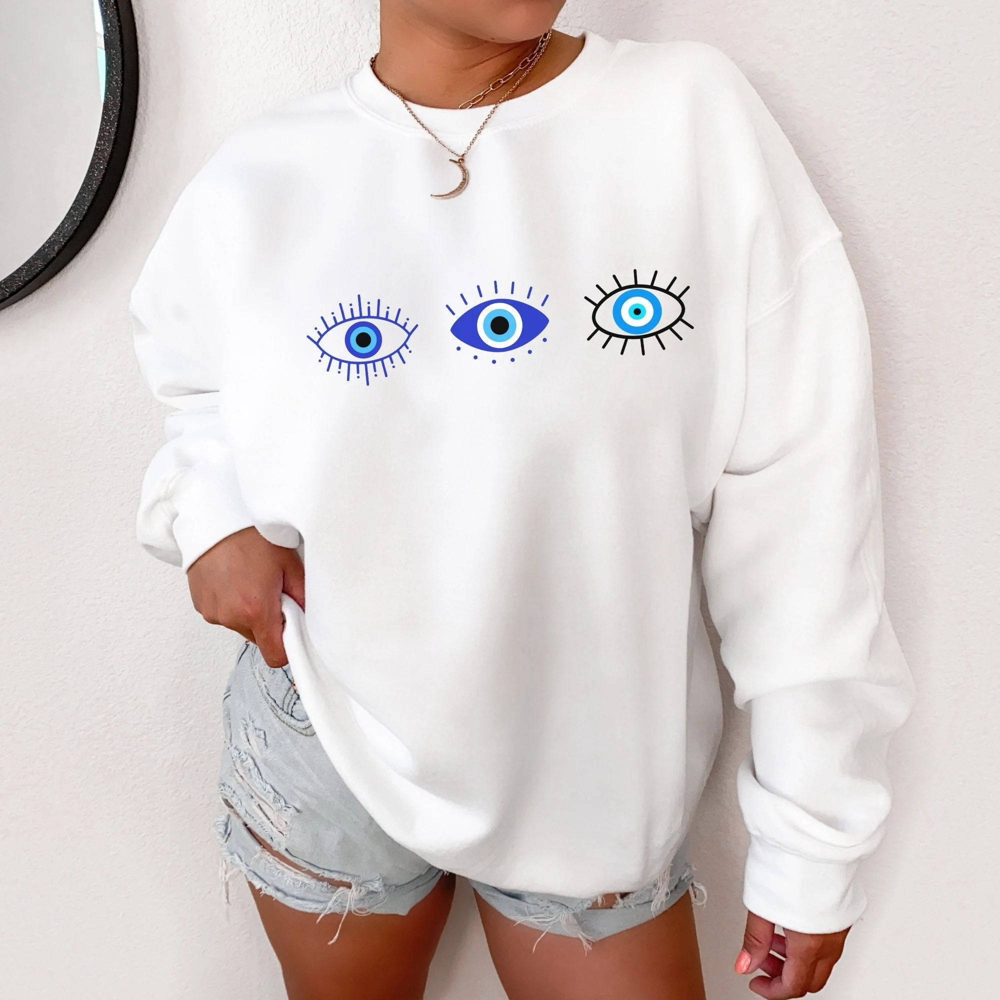 Damska bluza crewneck z nadrukiem oczu