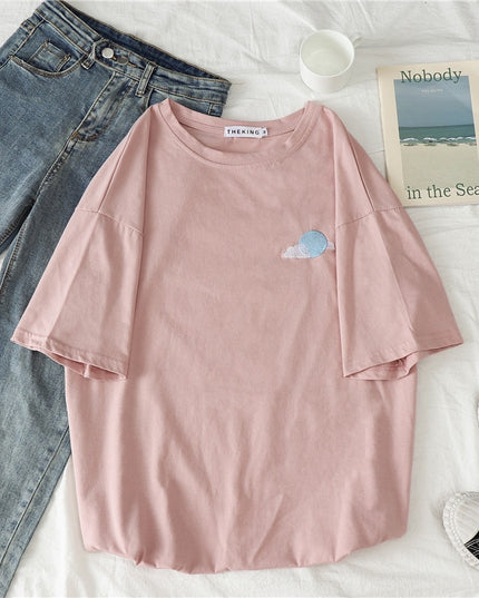 Damski T-Shirt oversize z naszywką