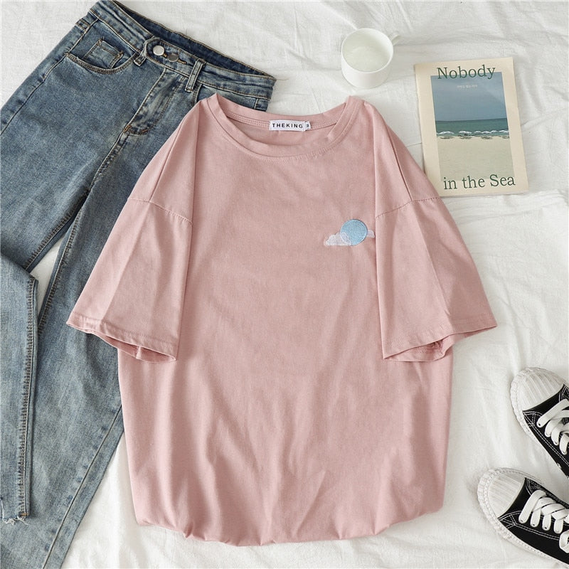 Damski T-Shirt oversize z naszywką