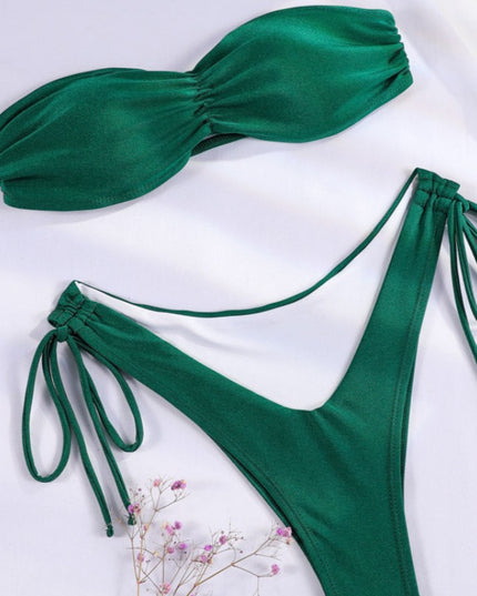 Damski dwuczęściowy strój kąpielowy bikini z marszczeniem i wiązaniami