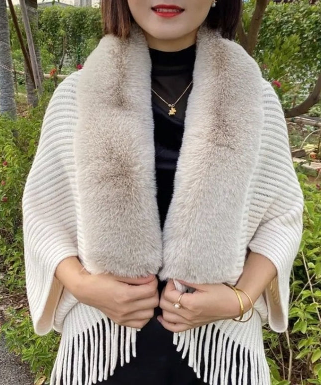 Damski sweter typu ponczo ze sztucznym futerkiem