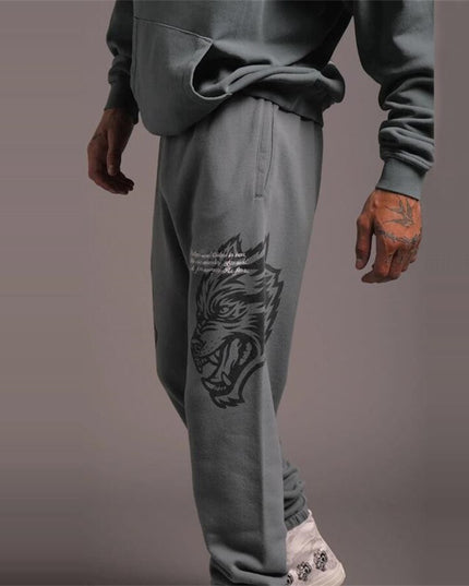 Męskie spodnie treningowe z nadrukiem wilka