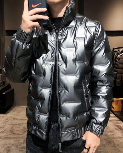 Męska kurtka zimowa metaliczna ze stójką