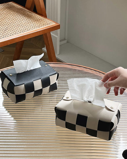 Pudełko na chusteczki skórzane szachownica