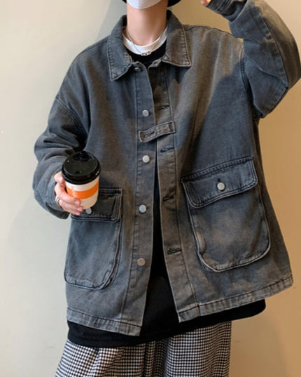 Męska kurtka jeansowa luźna z dużymi kieszeniami
