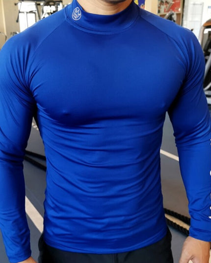 Męska koszulka z długim rękawem sportowa dopasowana z półgolfem