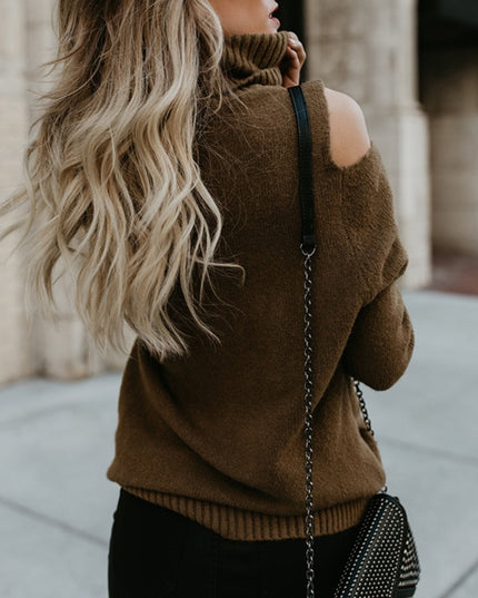 Damski sweter typu golf z odkrytymi ramionami