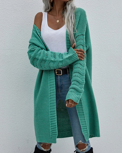 Damski sweter typu kardigan z ozdobną fakturą na rękawach