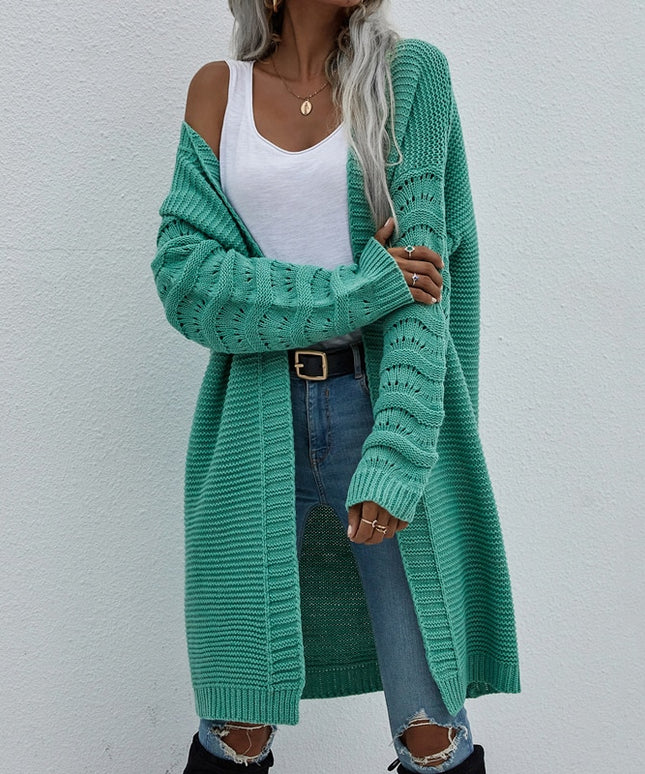 Damski sweter typu kardigan z ozdobną fakturą na rękawach