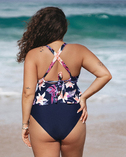 Dwuczęściowy strój kąpielowy plus size tankini we wzory