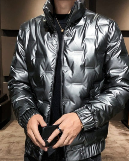 Męska kurtka zimowa metaliczna ze stójką