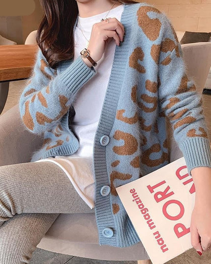 Damski sweter typu kardigan we wzór cętek