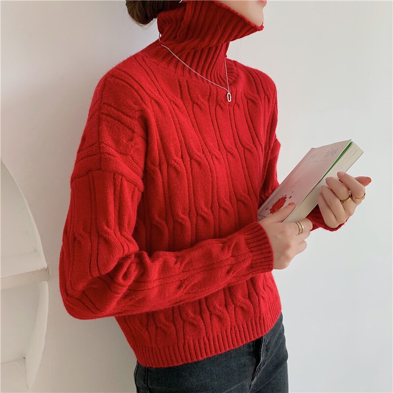 Damski sweter teksturowany z golfem