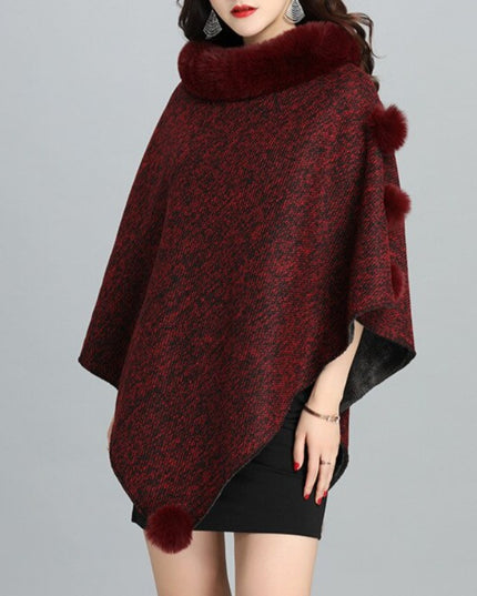 Damski sweter typu ponczo z futerkiem