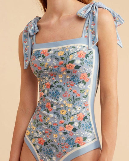 Damski jednoczęściowy strój kąpielowy dwustronny z wiązanymi ramiączkami