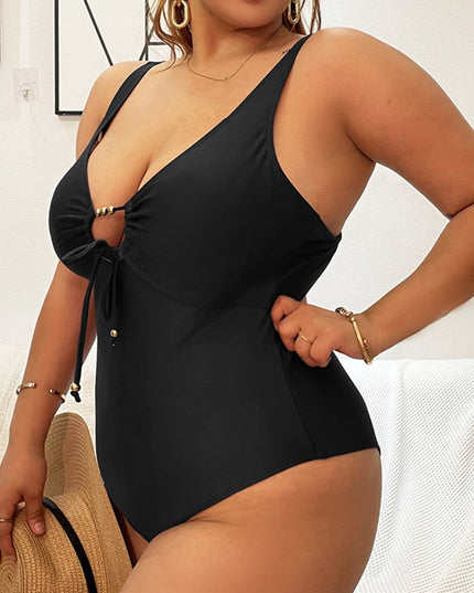 Damski jednoczęściowy strój kąpielowy plus size z ozdobnym wiązaniem