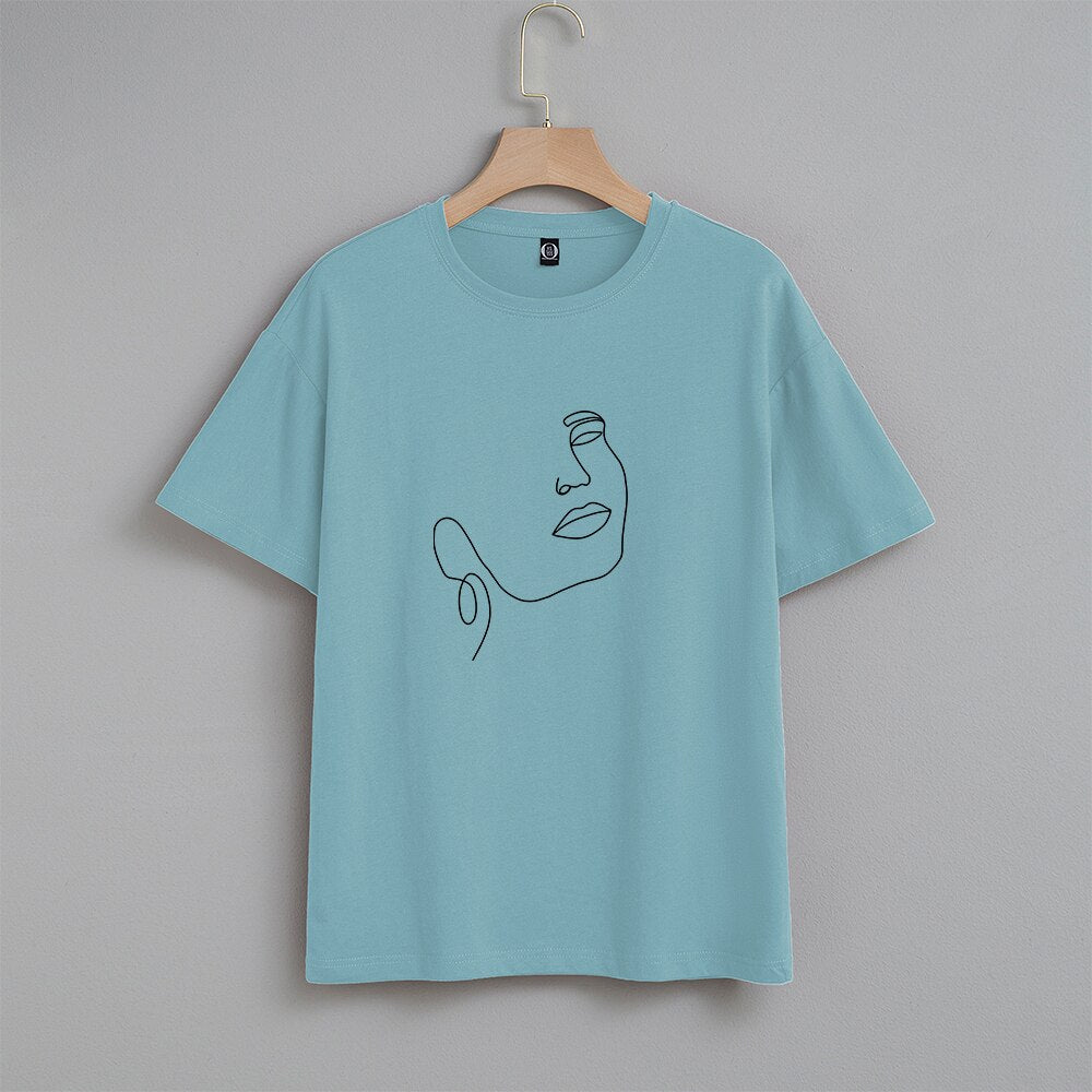 Damski T-shirt z nadrukiem z minimalistycznym motywem