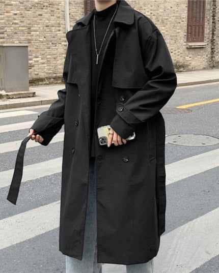 Męski długi płaszcz z wiązaniem