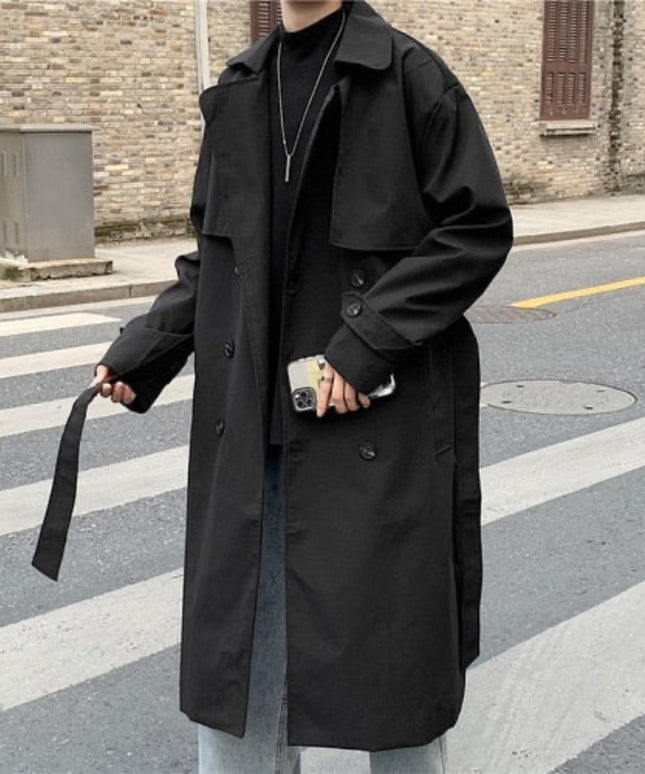 Męski długi płaszcz z wiązaniem