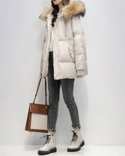 Damska kurtka zimowa z futrzanym kapturem