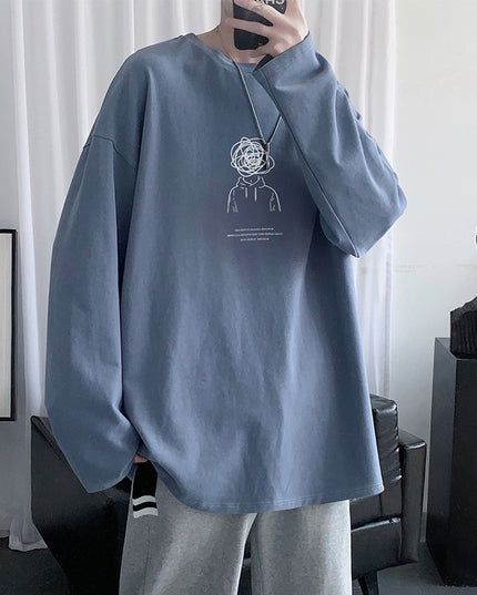 Męska koszulka z długim rękawem o luźnym kroju z nadrukiem