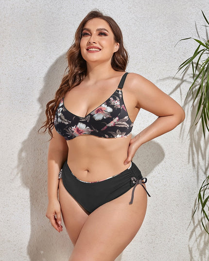 Dwuczęściowy strój kąpielowy plus size bikini we wzory z wiązaniem