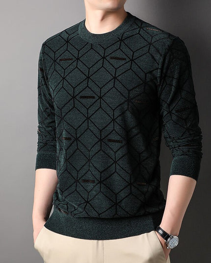 Męski klasyczny sweter z dekoltem w łódkę we wzory